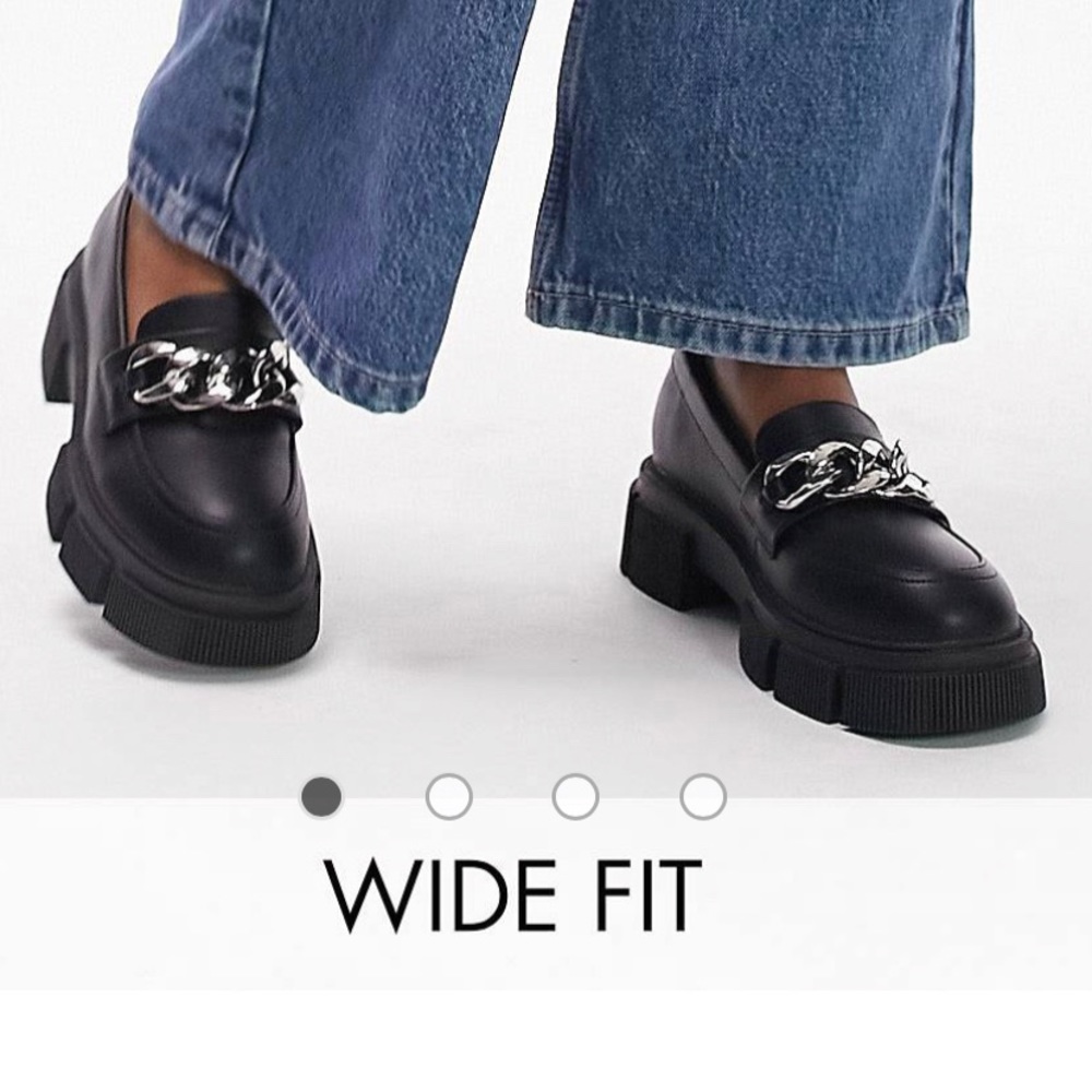 Topshop Wide Fit Lilah chunky loafer with chain detail in black